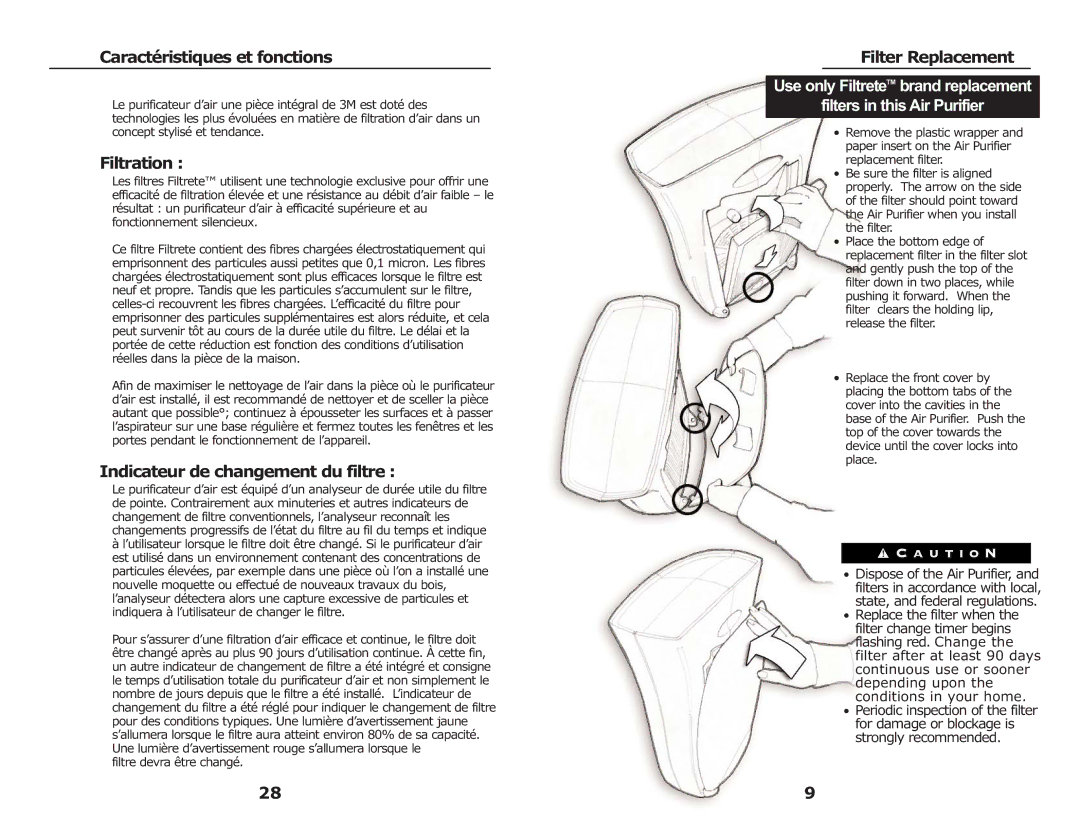 3M FAP03 Caractéristiques et fonctions, Indicateur de changement du filtre, Filter Replacement, Filtre devra être changé 