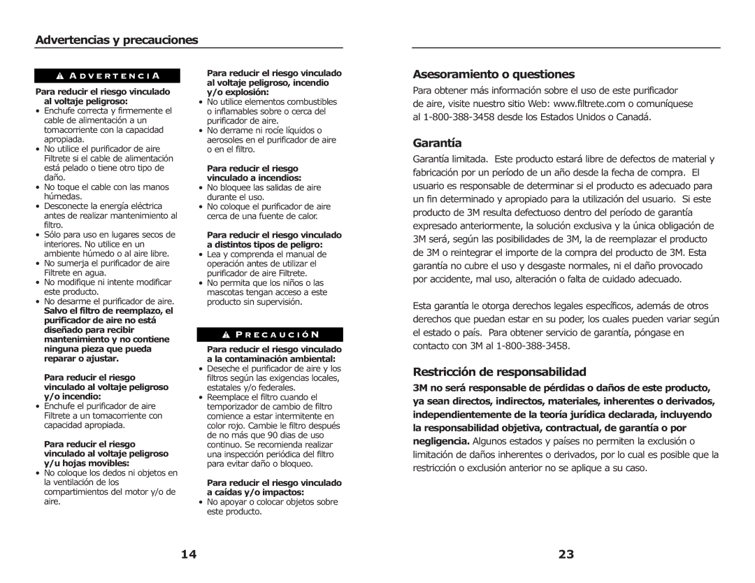 3M FAP02, FAP03 manual Advertencias y precauciones, Asesoramiento o questiones Garantía, Restricción de responsabilidad 