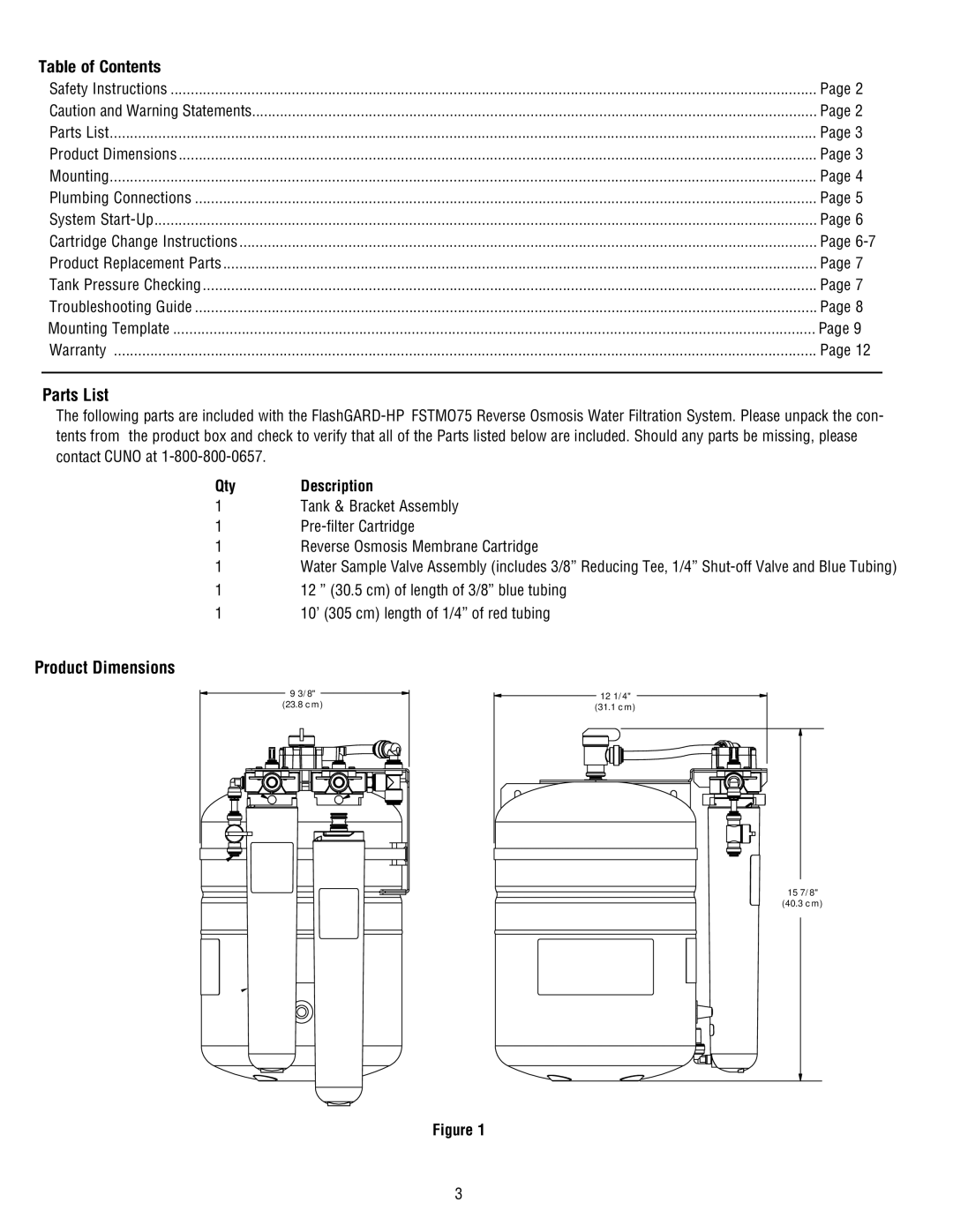 3M FSTMO75 manual Parts List, Product Dimensions 