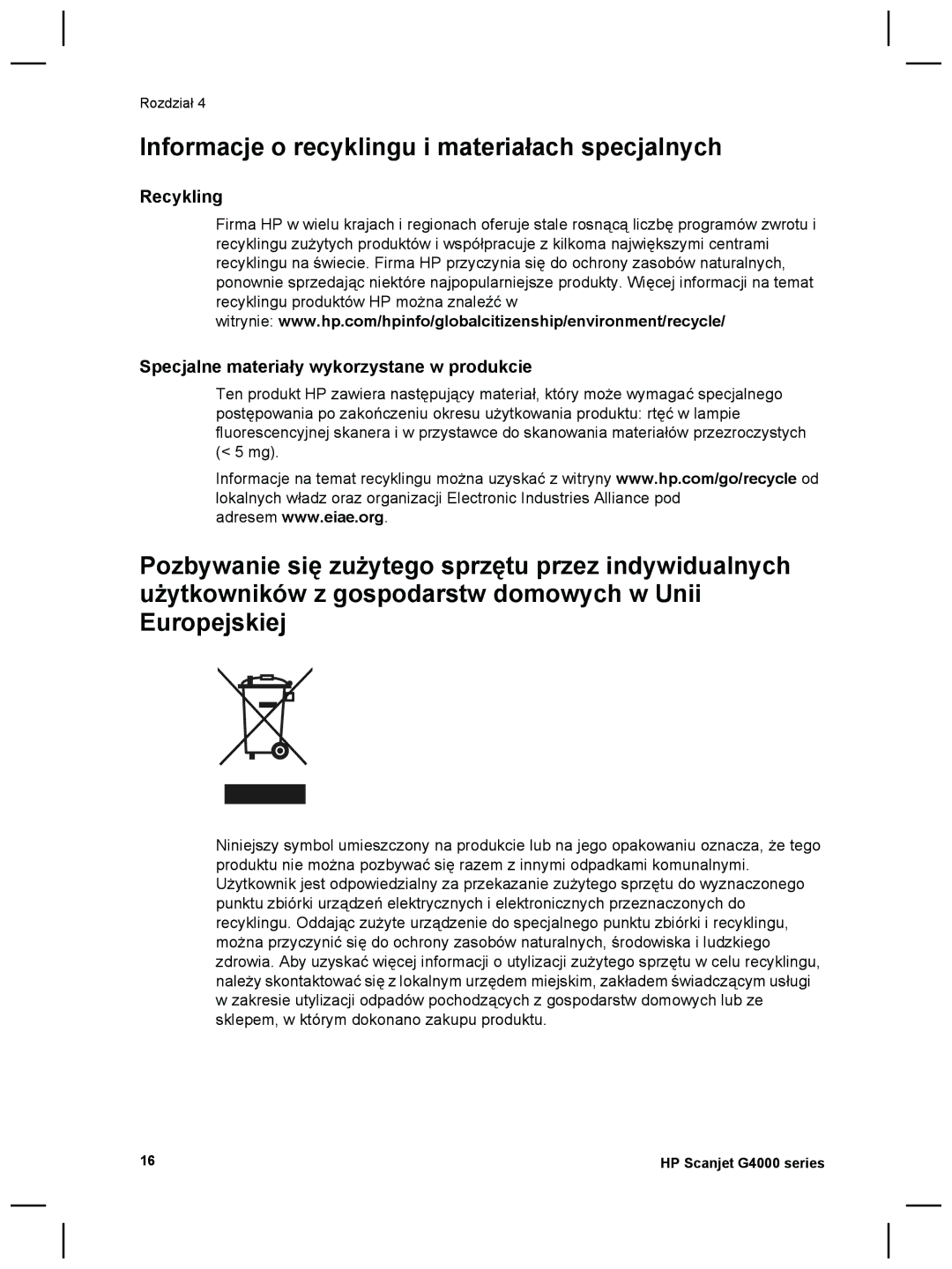 3M G4000 manual Informacje o recyklingu i materiałach specjalnych, Recykling, Specjalne materiały wykorzystane w produkcie 