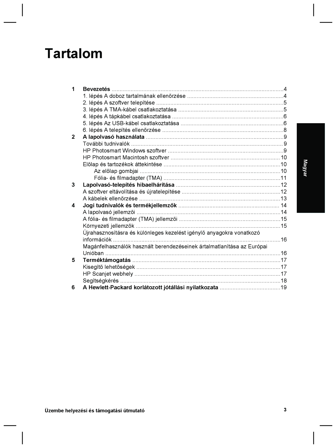 3M G4000 manual Tartalom, Hewlett-Packard korlátozott jótállási nyilatkozata 