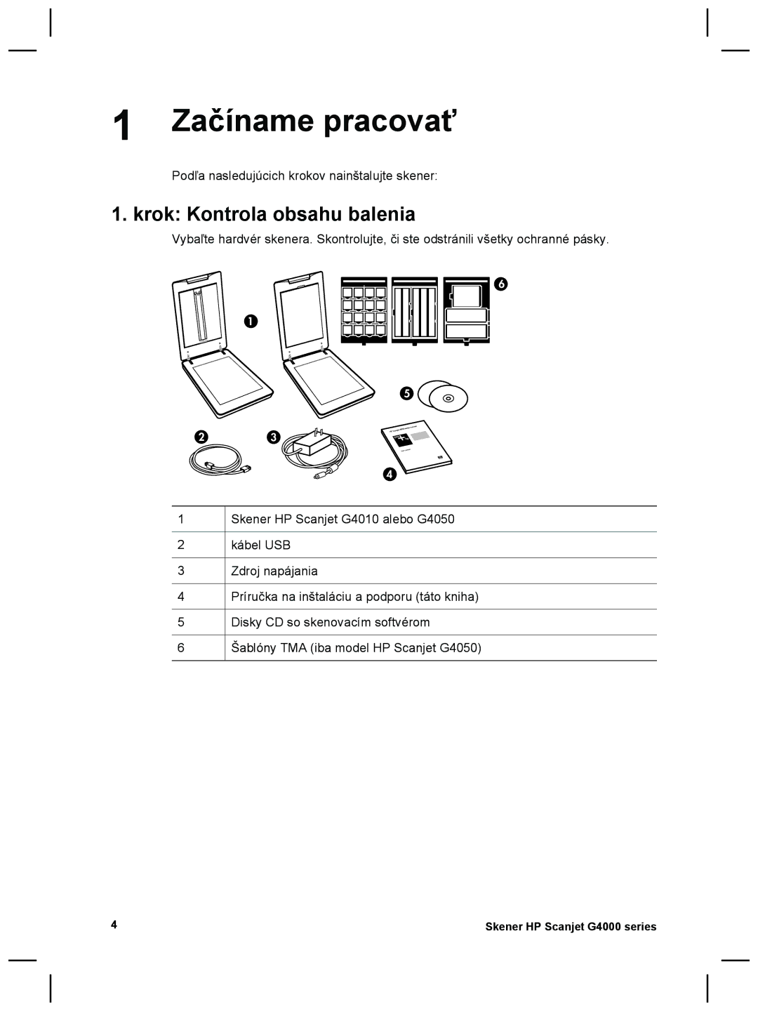 3M G4000 manual Začíname pracovať, Krok Kontrola obsahu balenia 