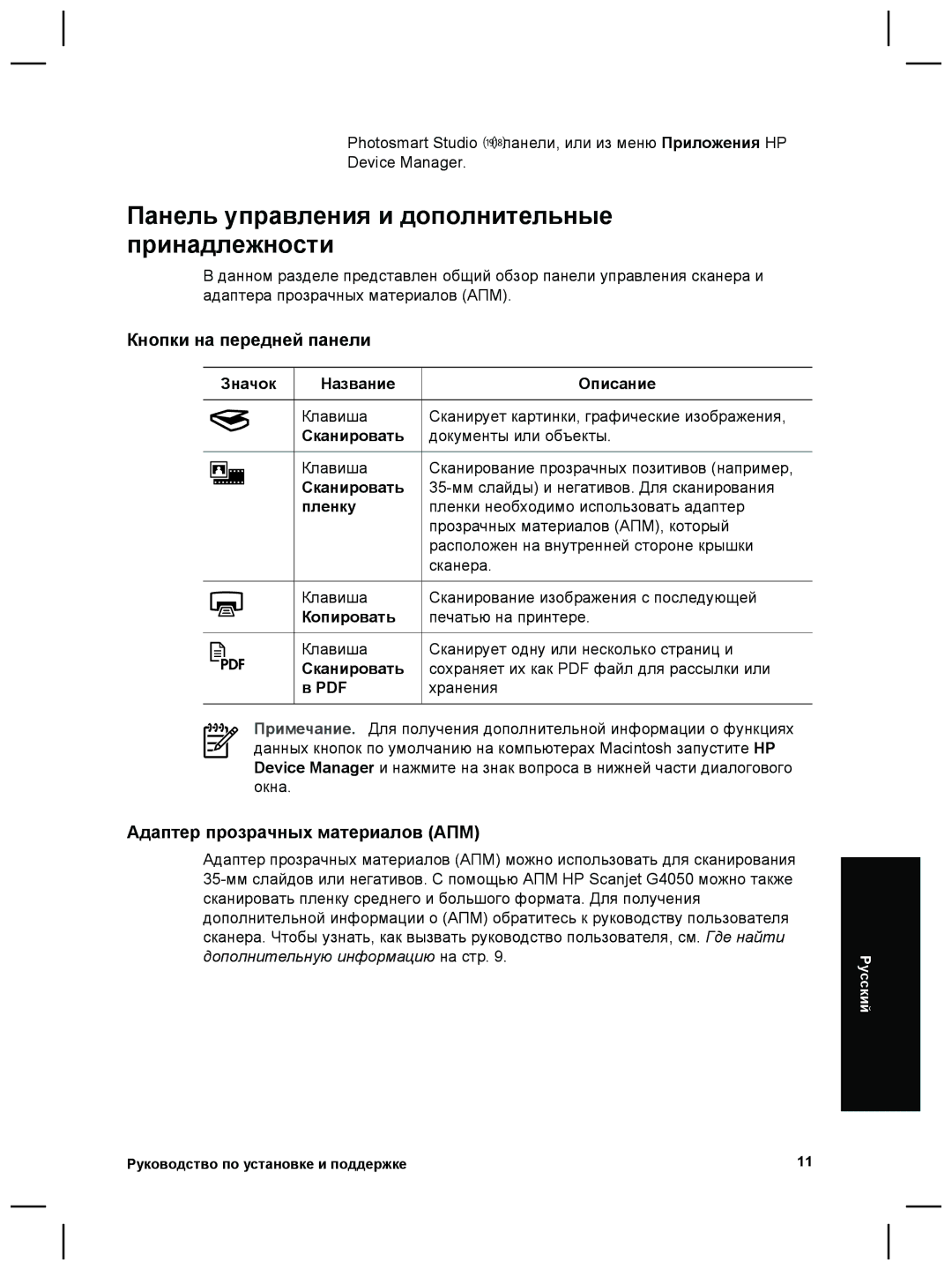 3M G4000 Панель управления и дополнительные принадлежности, Кнопки на передней панели, Адаптер прозрачных материалов АПМ 