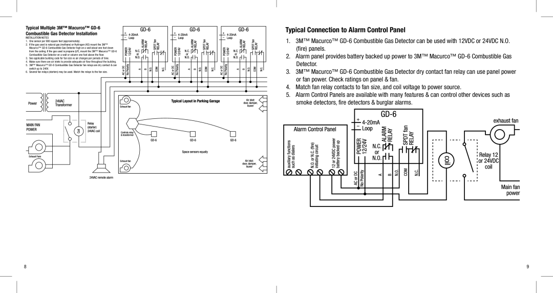 3M GD-6 manual Typical Connection to Alarm Control Panel 