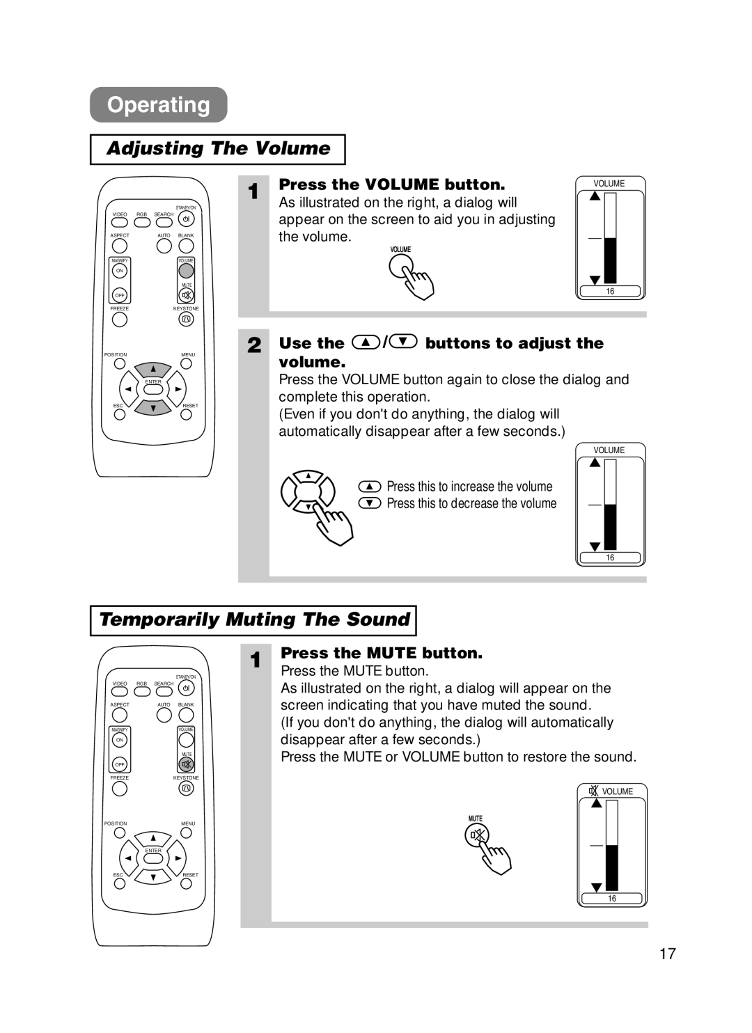 3M H10 manual Operating, Adjusting The Volume, Temporarily Muting The Sound 