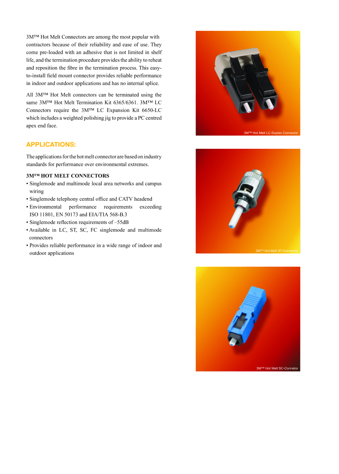 3M Hot Melt Fibre Optic manual Applications, 3M HOT Melt Connectors 