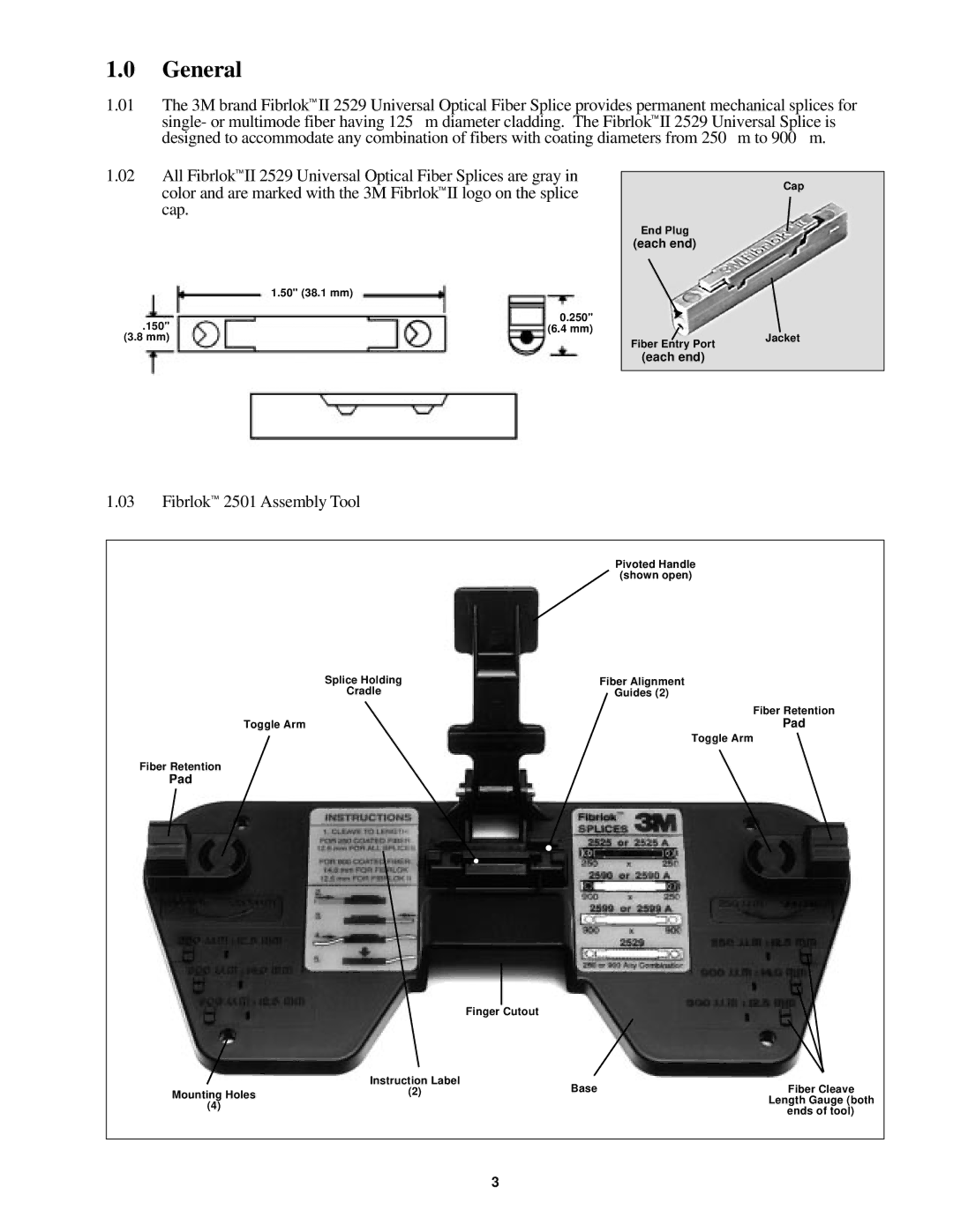 3M II 2529 manual General, Fibrlok 2501 Assembly Tool 