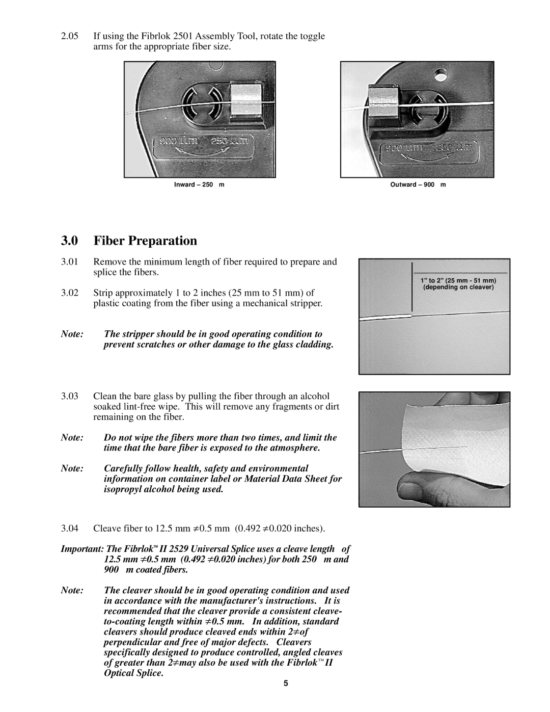 3M II 2529 manual Fiber Preparation 