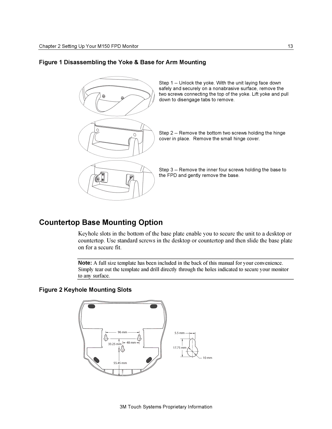 3M M150 manual Countertop Base Mounting Option, Disassembling the Yoke & Base for Arm Mounting 