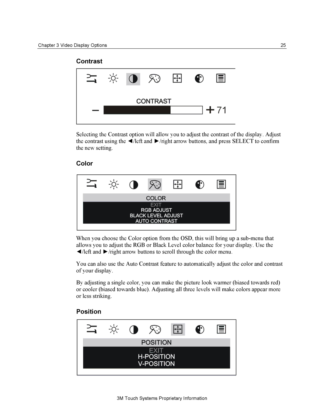 3M M150 manual Contrast, Color, Position 