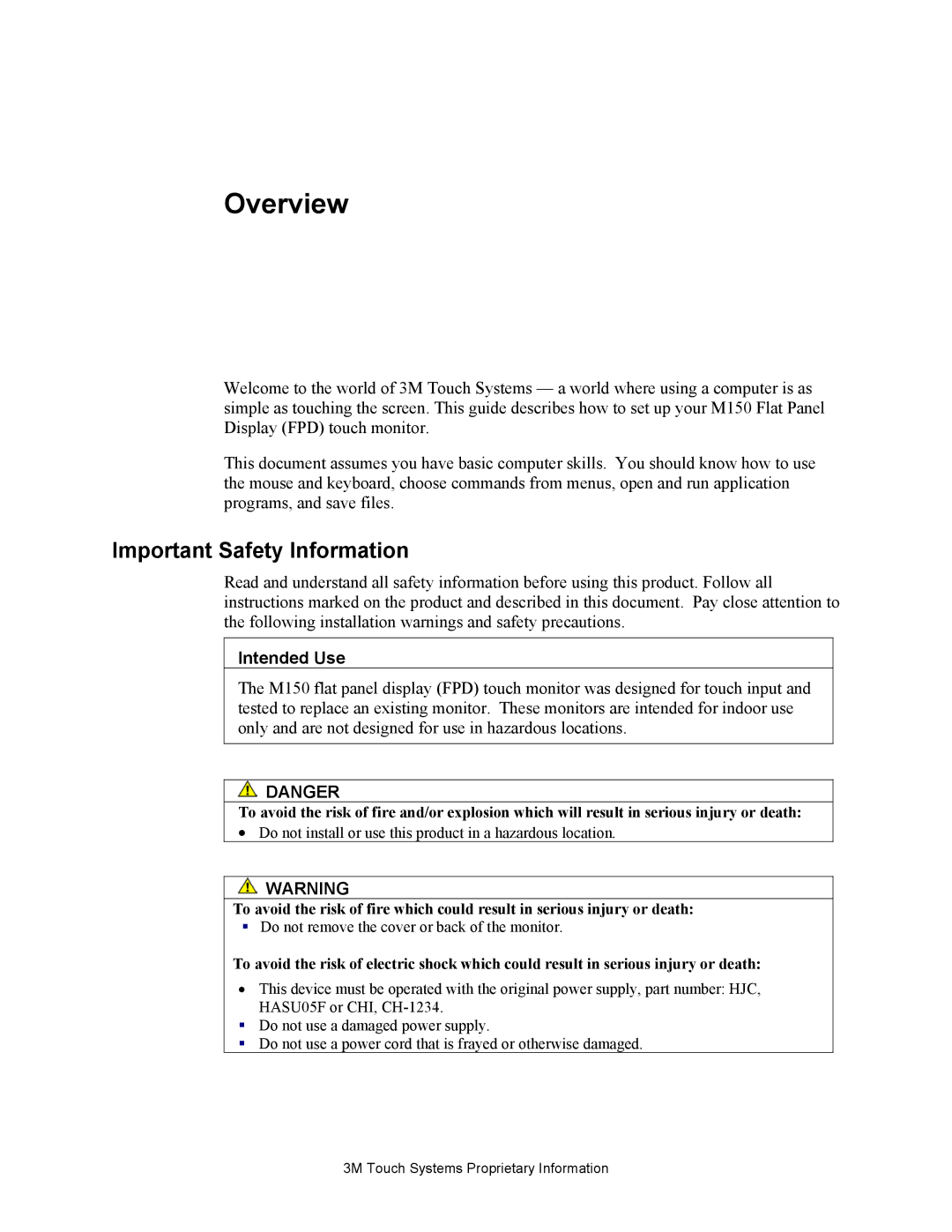 3M M150 manual Overview, Important Safety Information 