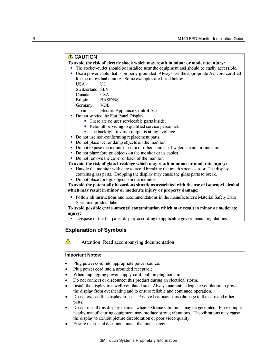 3M M150 manual Explanation of Symbols, Vde 