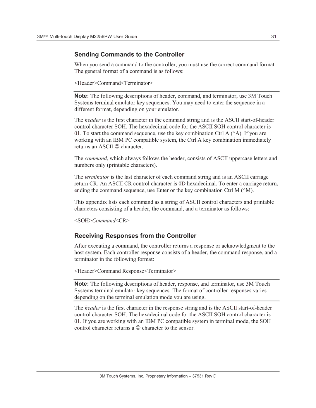 3M M2256PW manual Sending Commands to the Controller, Receiving Responses from the Controller 