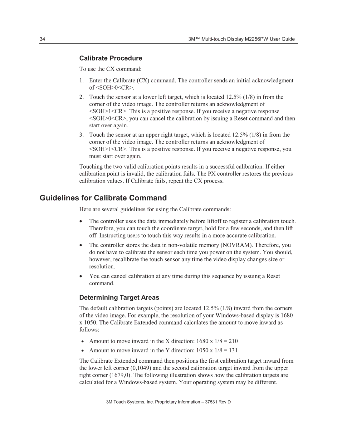 3M M2256PW manual Guidelines for Calibrate Command, Calibrate Procedure 