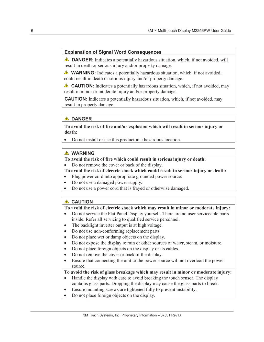 3M M2256PW manual Explanation of Signal Word Consequences 