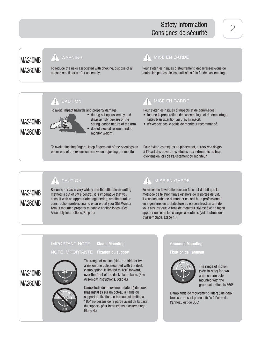 3M MA240MB, MA260MB owner manual Safety Information, Consignes de sécurité 