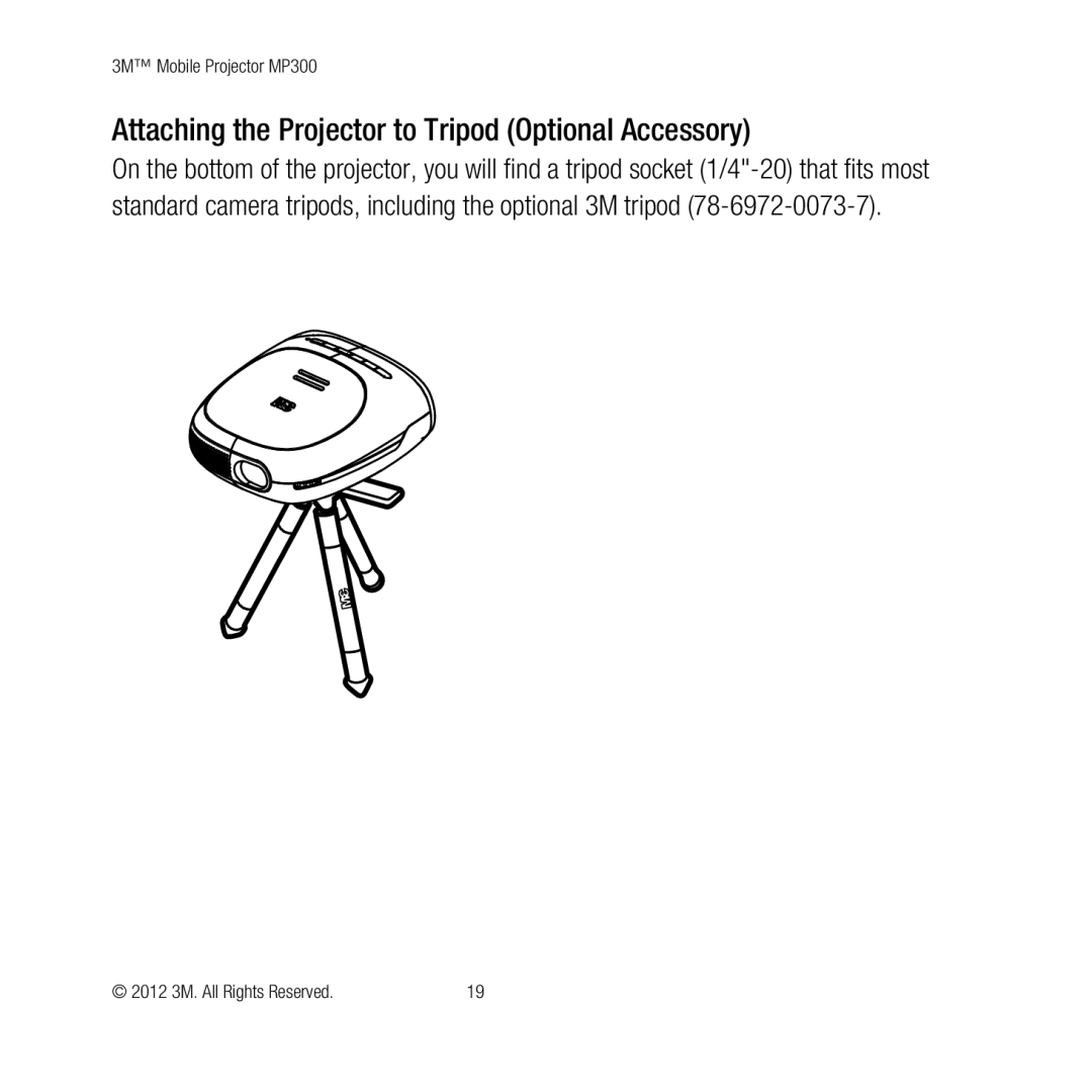 3M MP300 user manual Attaching the Projector to Tripod Optional Accessory 