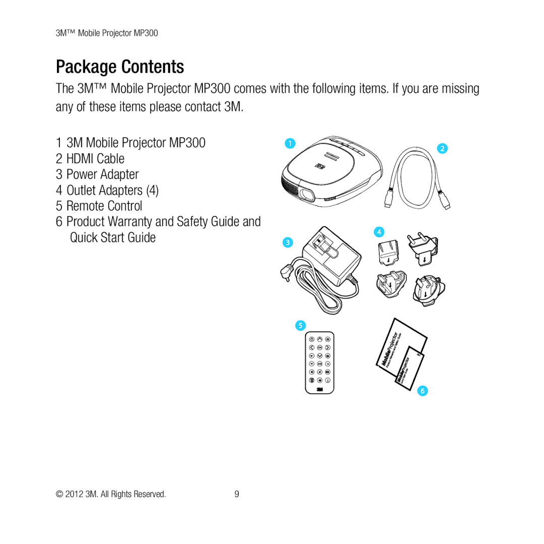 3M MP300 user manual Package Contents 