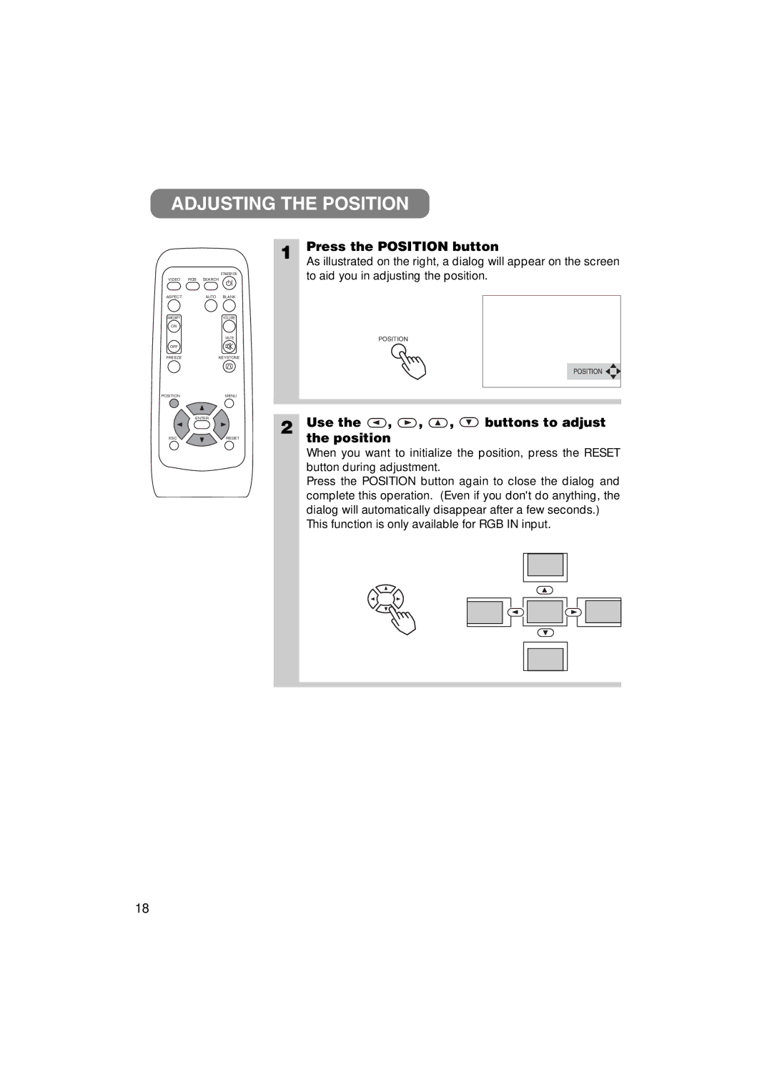 3M MP7640i/MP7740i manual Adjusting the Position, Press the Position button, Use Buttons to adjust Position 