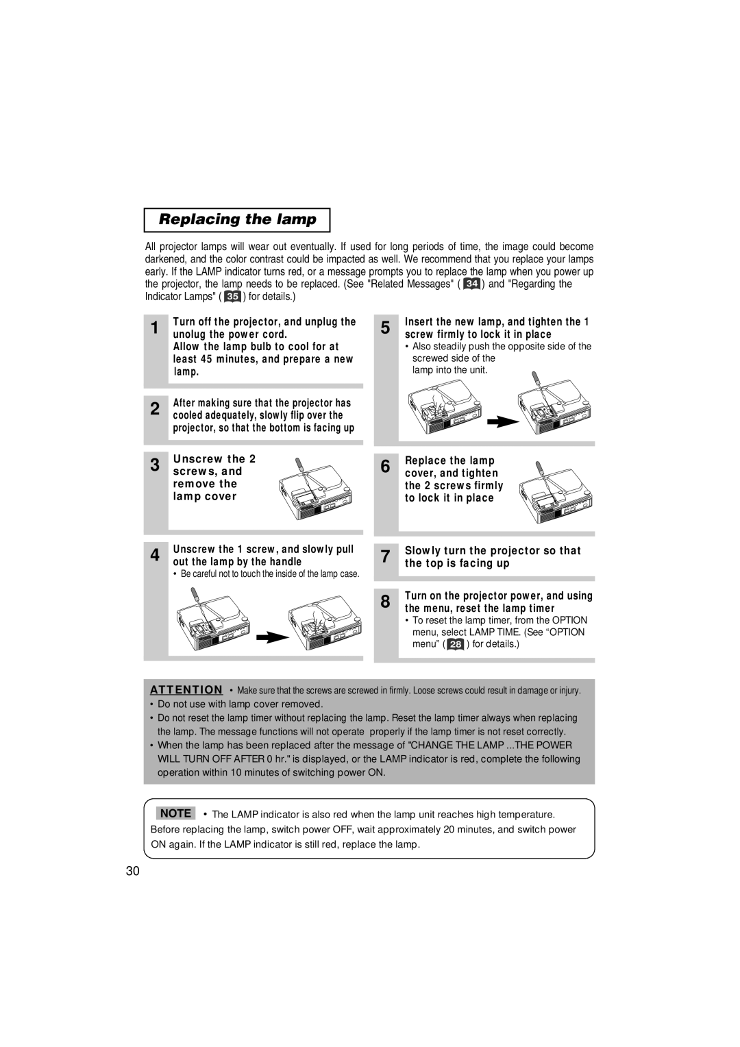 3M MP7640i/MP7740i manual Replacing the lamp 