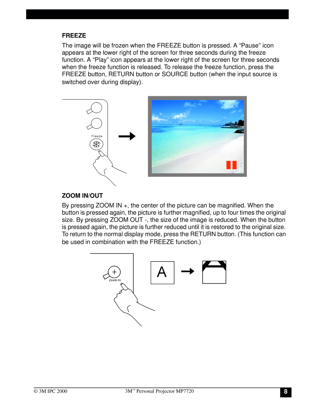 3M MP7720 manual Freeze 