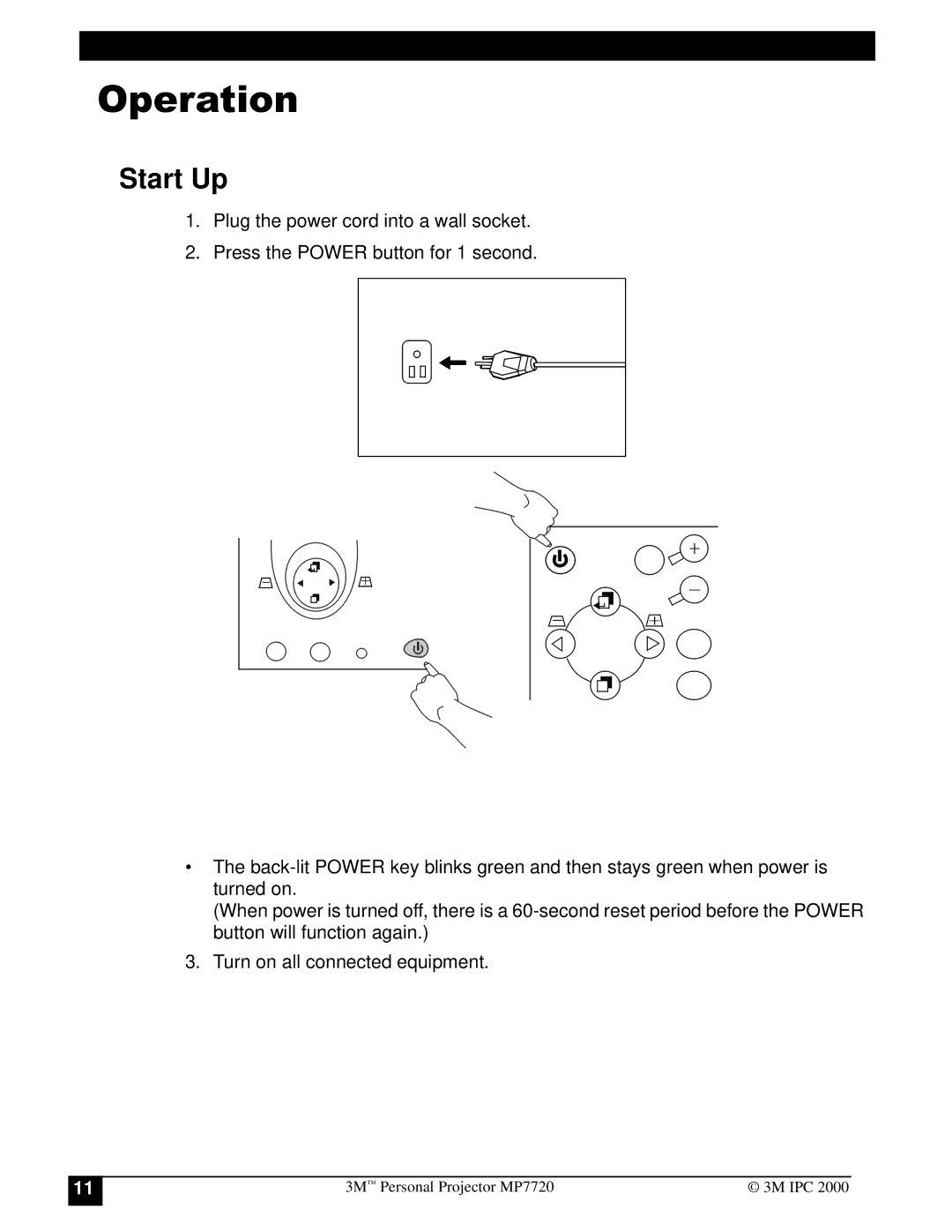 3M MP7720 manual 2SHUDWLRQ, Start Up 