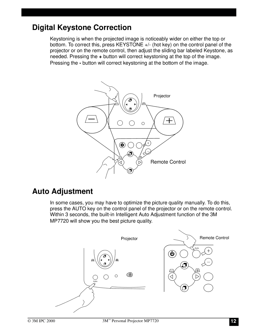 3M MP7720 manual Digital Keystone Correction, Auto Adjustment 