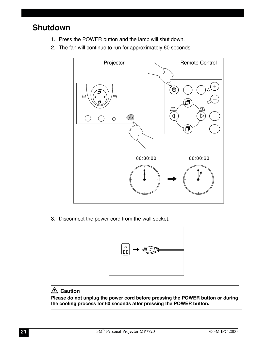 3M MP7720 manual Shutdown 