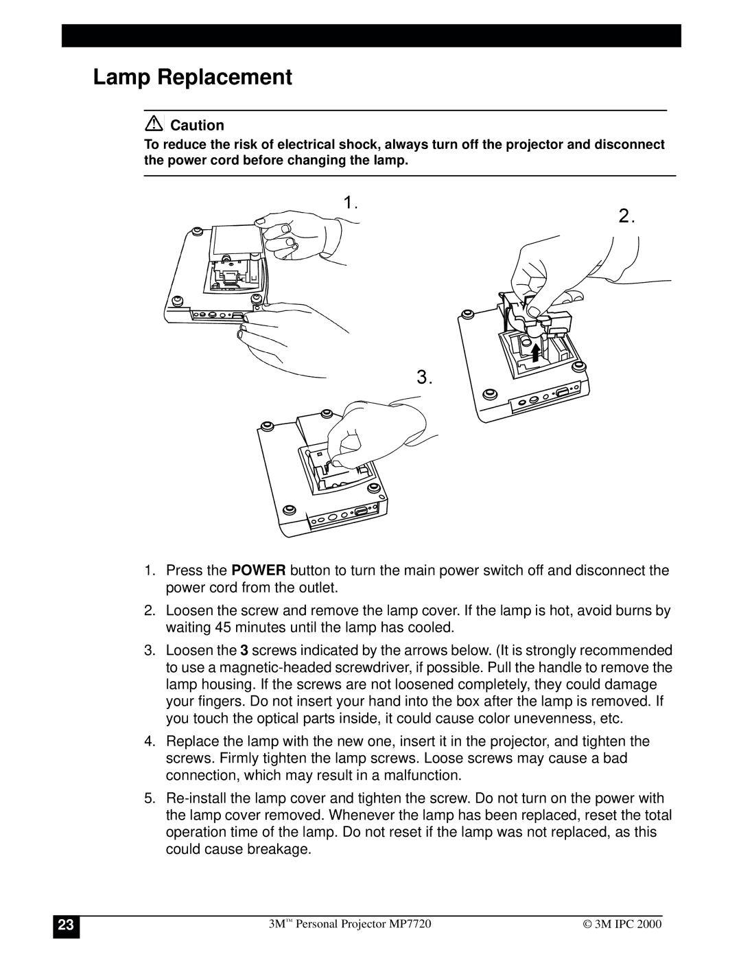 3M MP7720 manual Lamp Replacement 