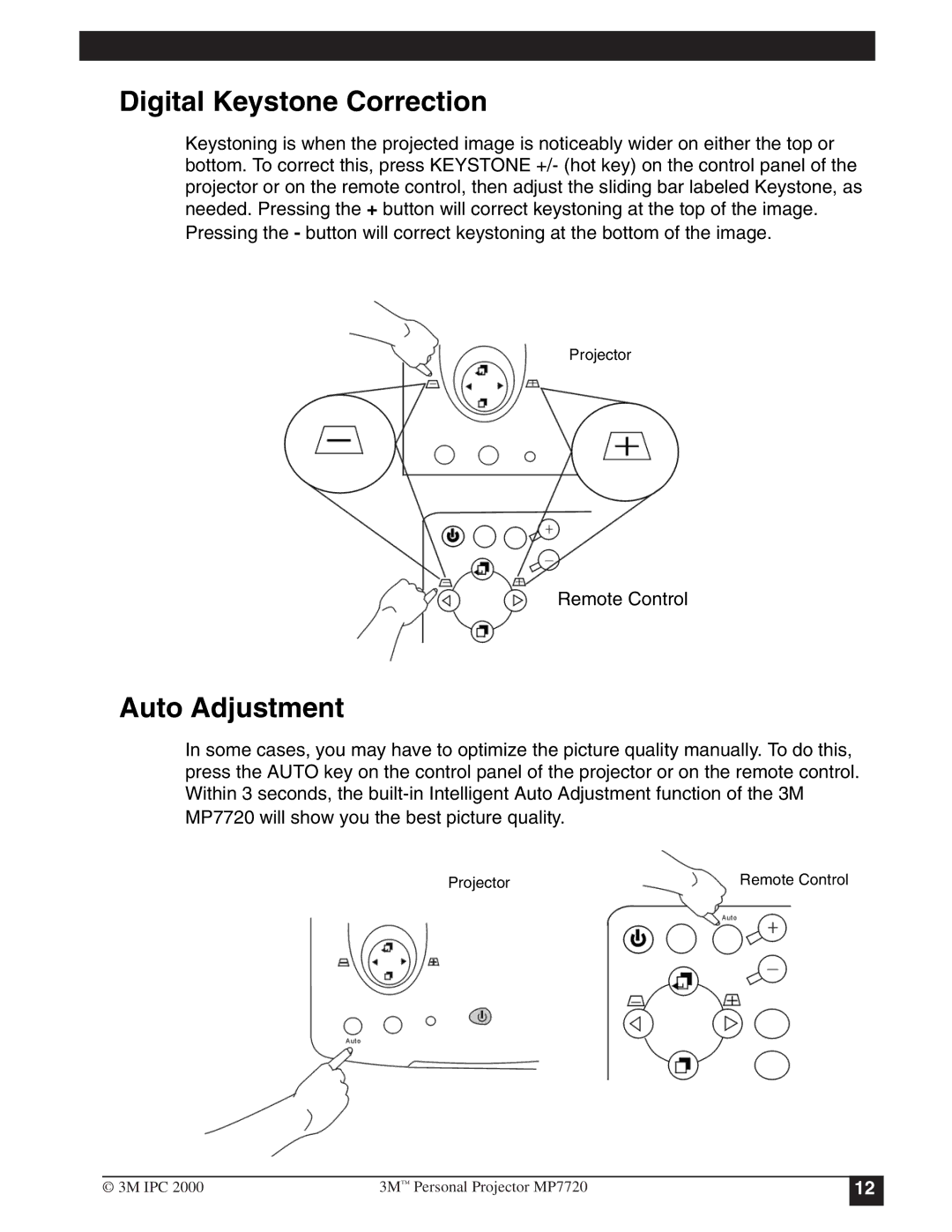 3M MP7720 manual Digital Keystone Correction, Auto Adjustment 