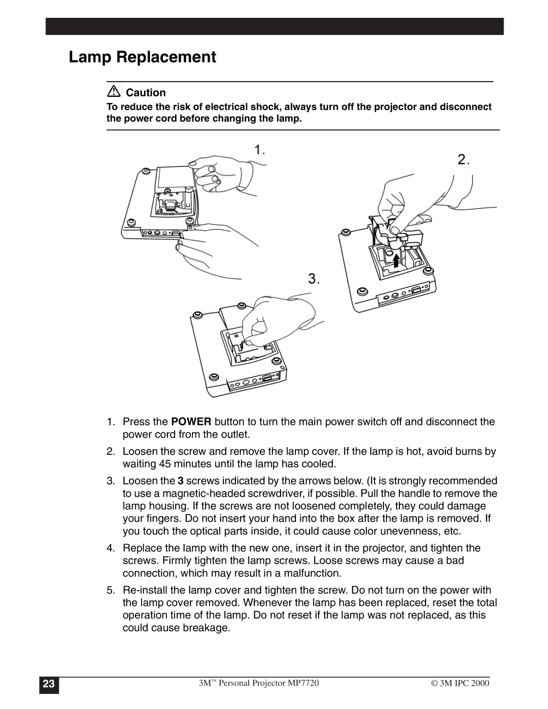 3M MP7720 manual Lamp Replacement 