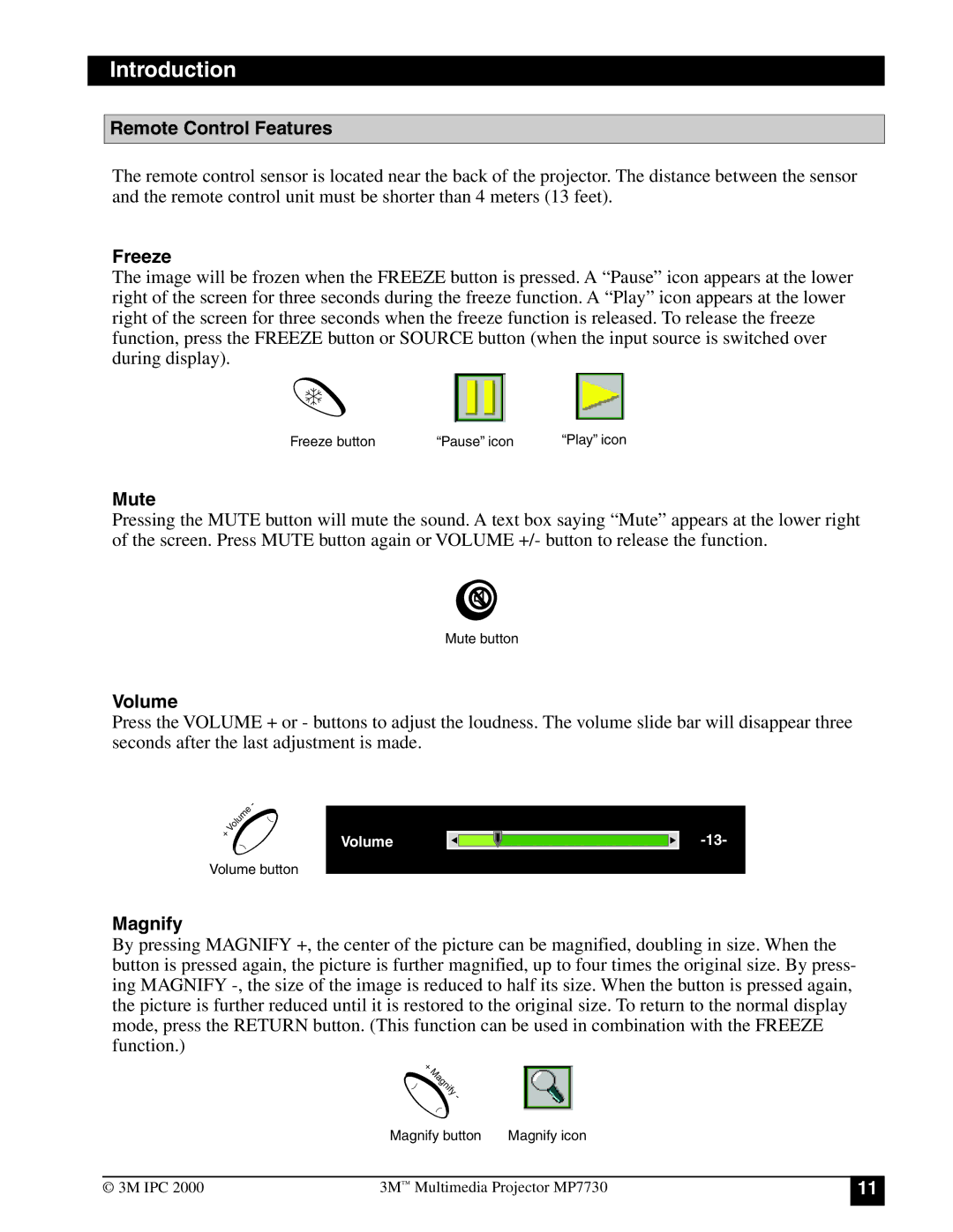3M MP7730 manual Remote Control Features, Freeze, Mute, Volume, Magnify 