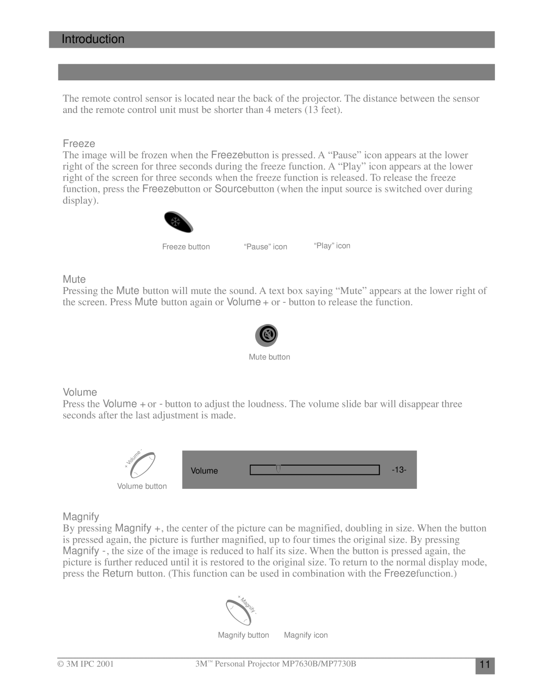3M MP7630B, MP7730B manual Remote Control Features, Freeze, Mute, Volume, Magnify 