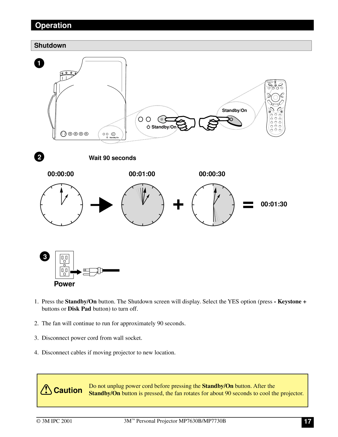 3M MP7630B, MP7730B manual Shutdown, 000000 000100 000030 000130 