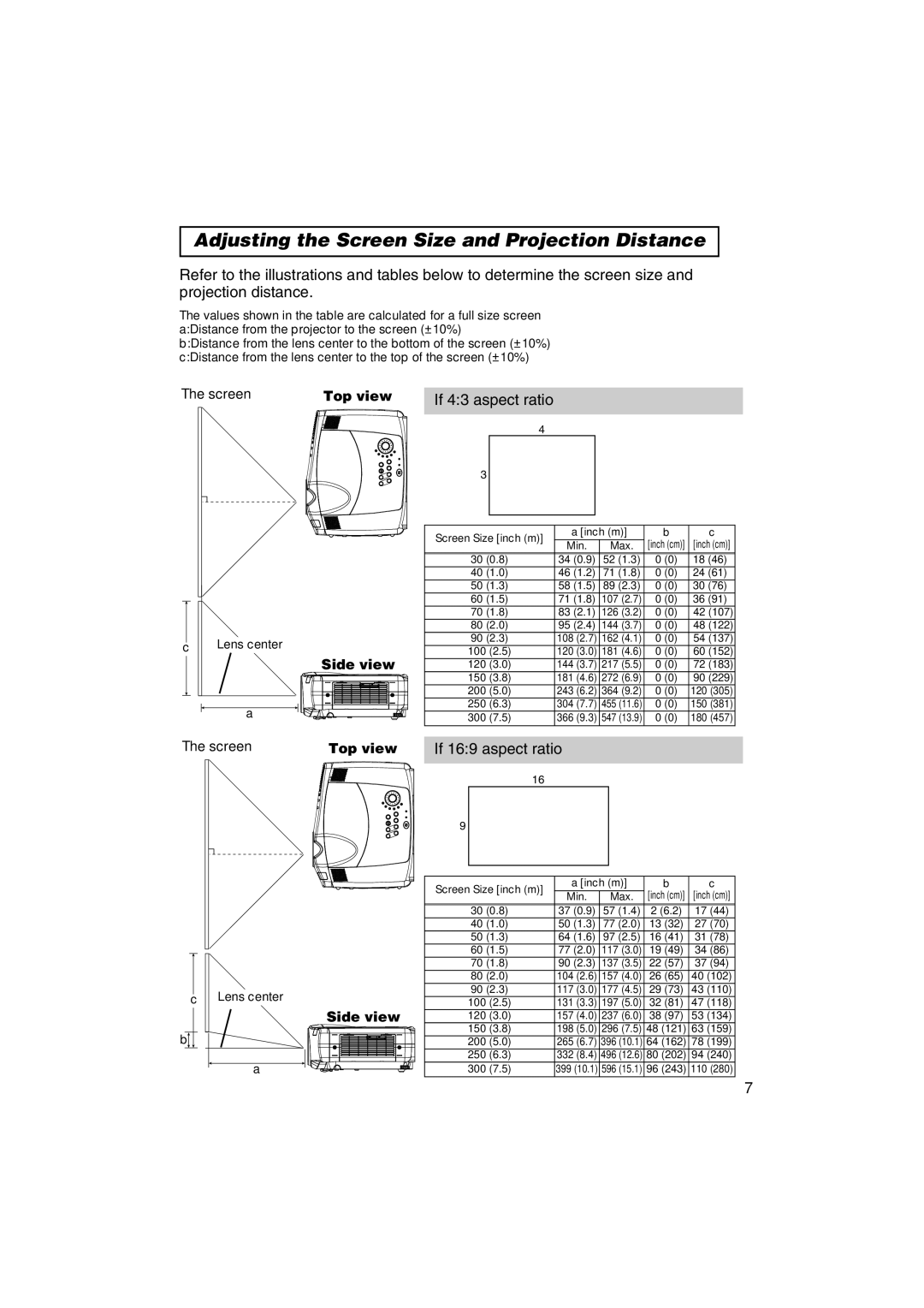 3M MP7750, MP7650 manual Adjusting the Screen Size and Projection Distance 