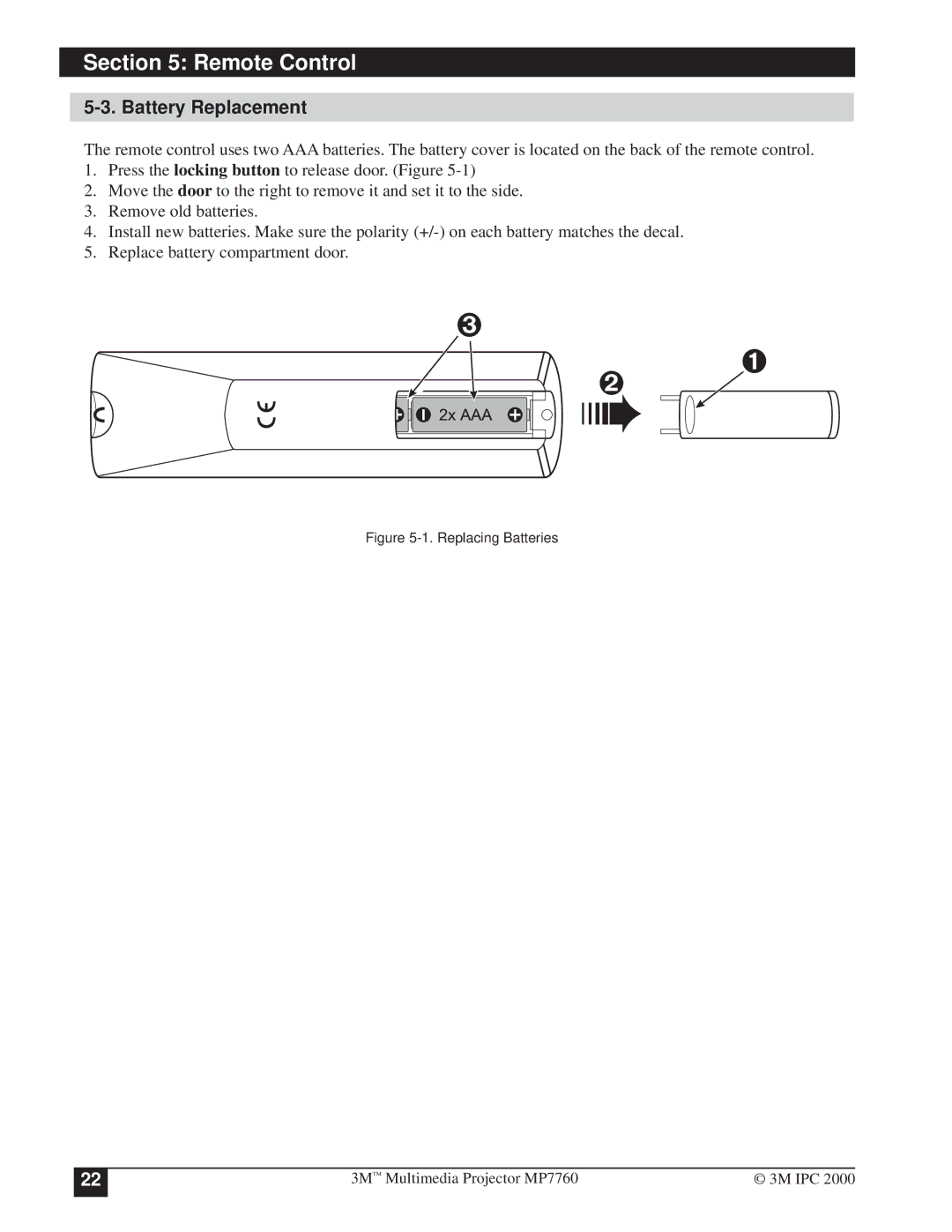 3M MP7760 manual Battery Replacement, Replacing Batteries 