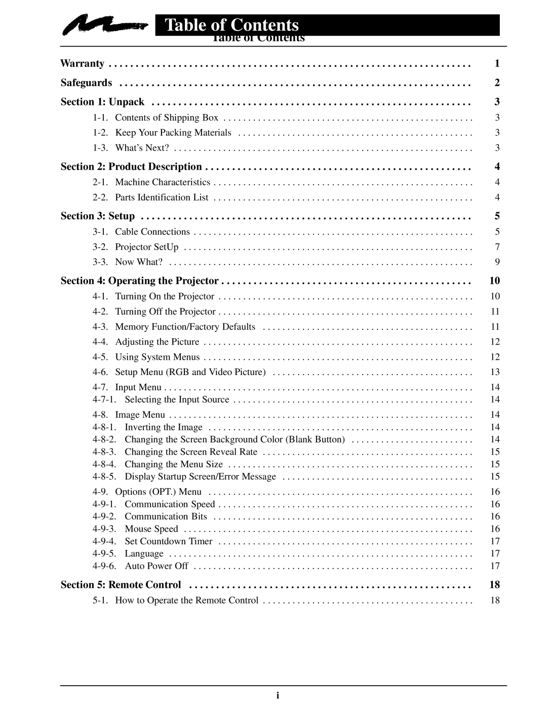 3M MP8030 manual Table of Contents 