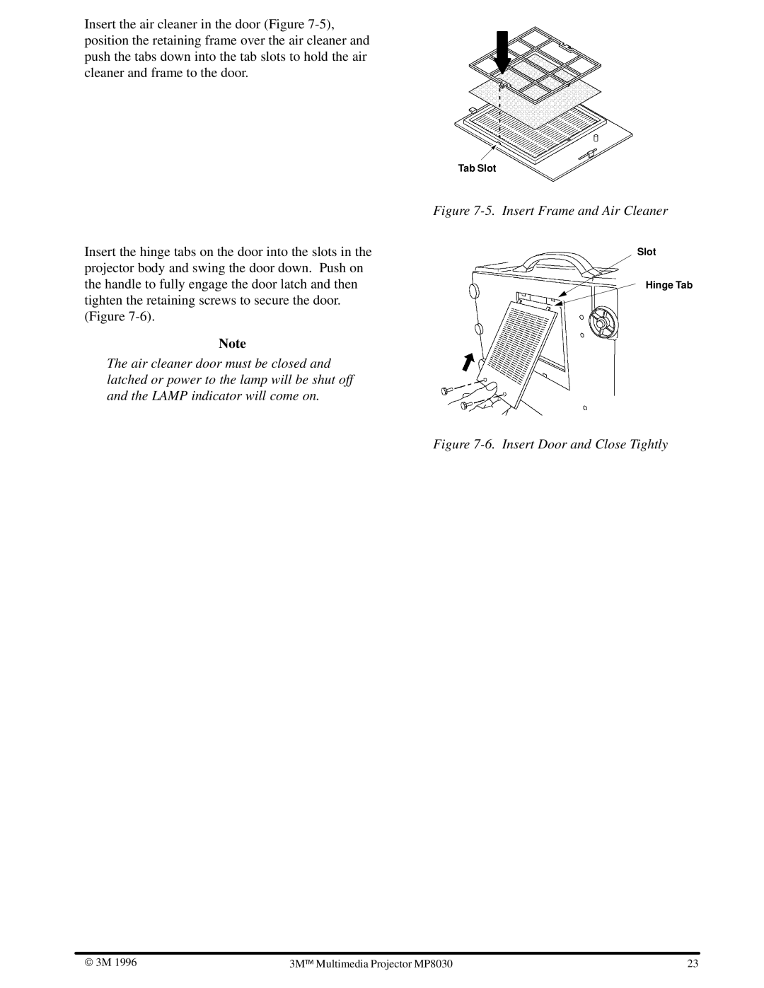 3M MP8030 manual Insert Frame and Air Cleaner 