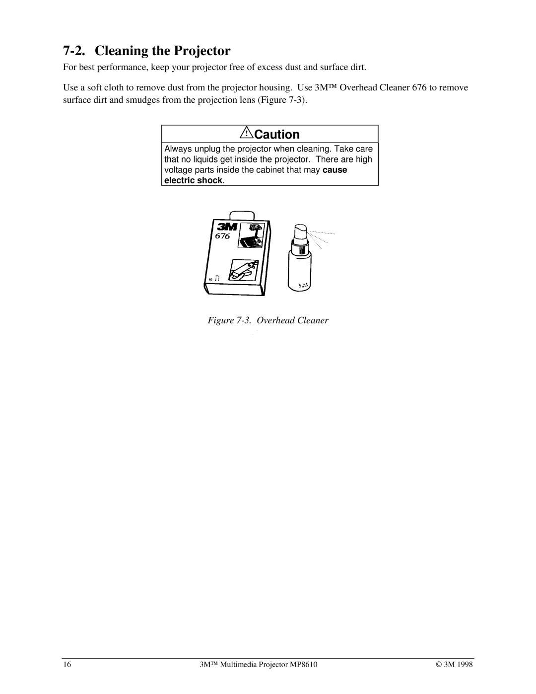 3M MP8610 manual Cleaning the Projector, Overhead Cleaner 