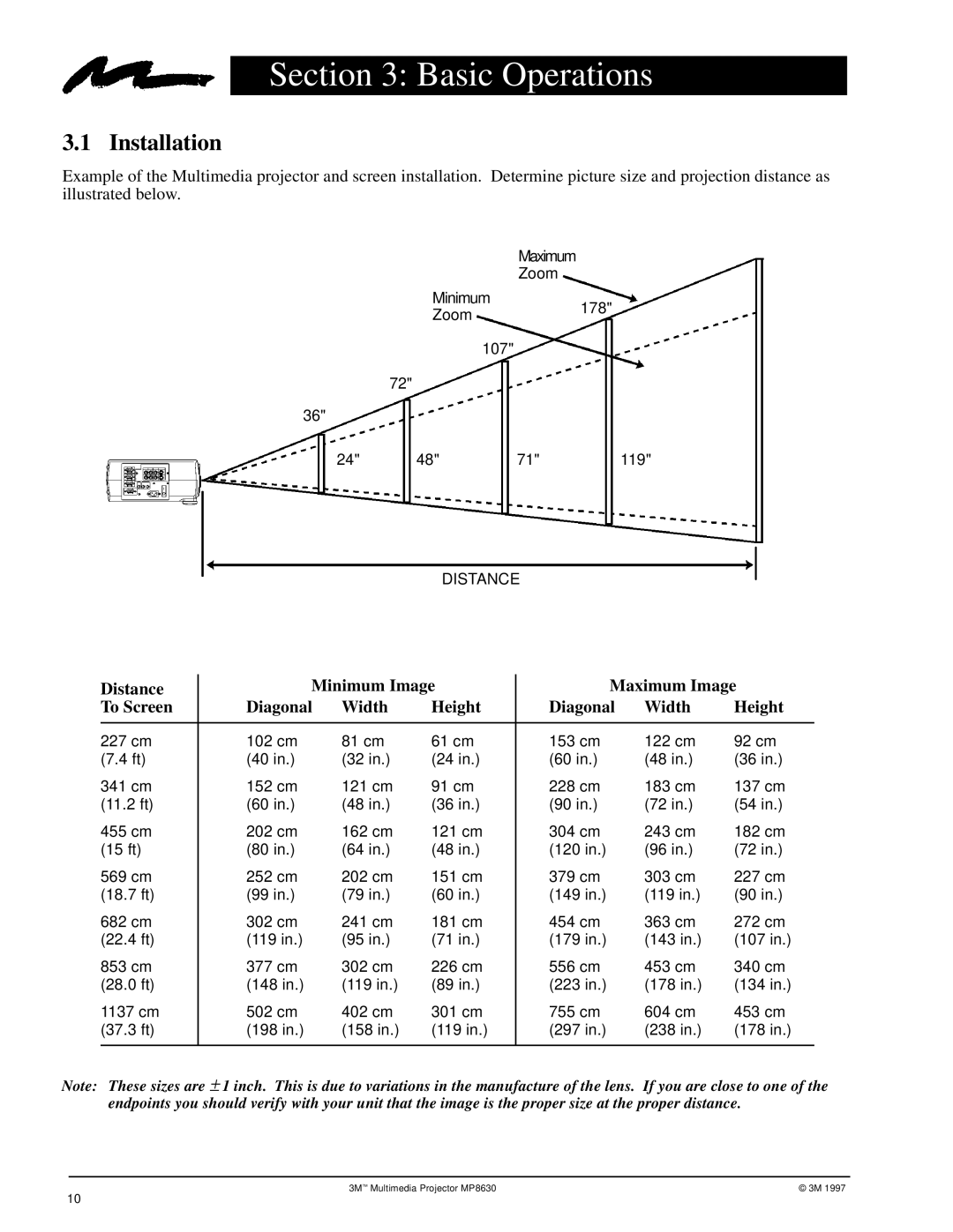 3M MP8630 manual Basic Operations, Installation 