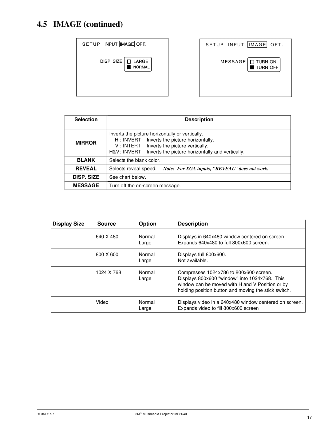 3M MP8640 manual Image, Blank, Reveal 