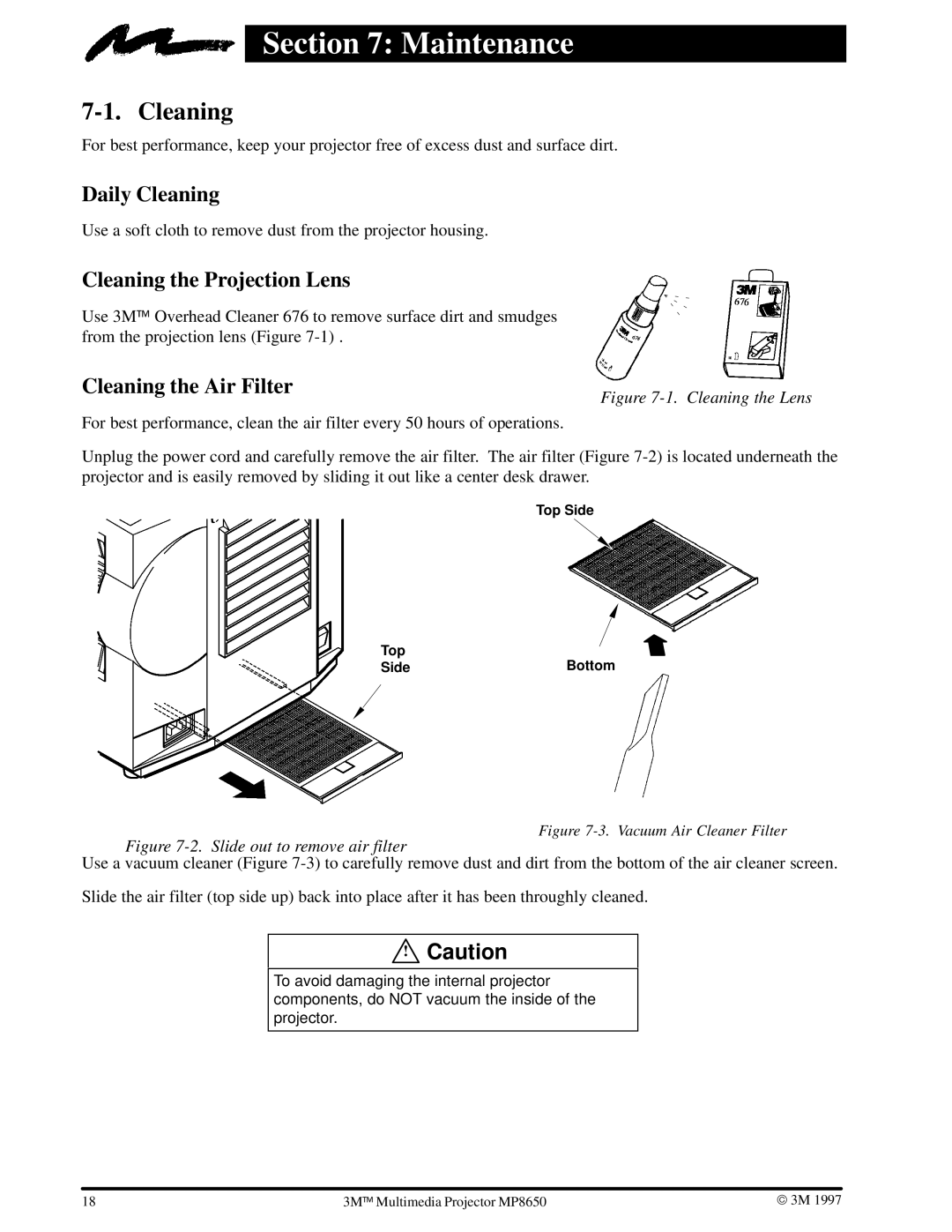 3M MP8650 manual Maintenance, Cleaning 