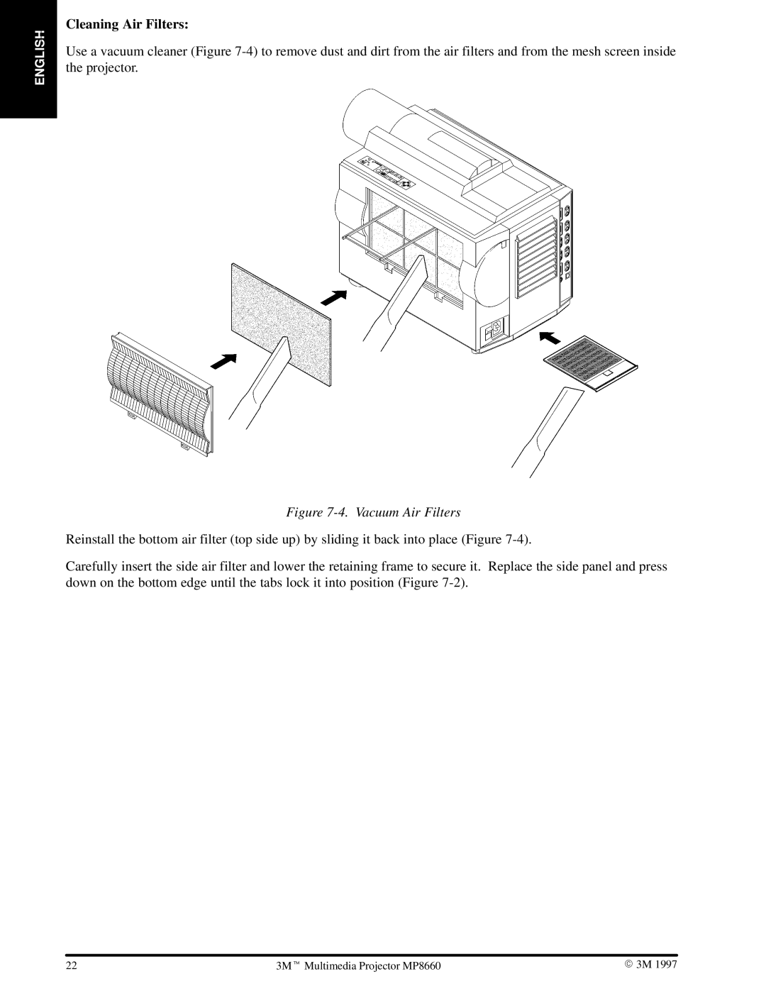 3M MP8660 manual Cleaning Air Filters 