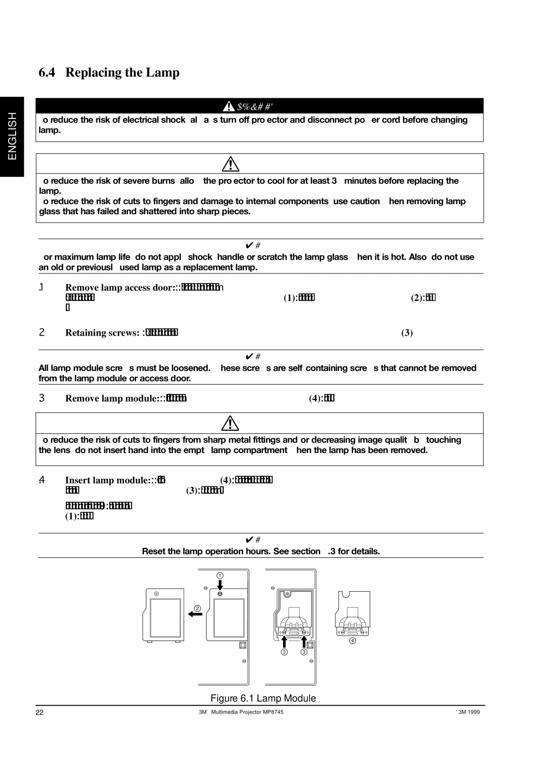 3M MP8745 manual Replacing the Lamp, Lamp Module 