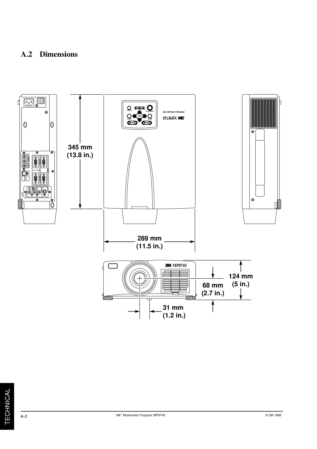 3M MP8745 manual Dimensions 