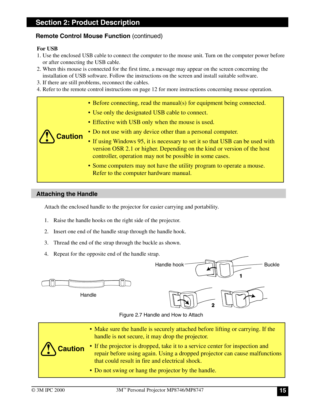 3M MP8746, MP8747 manual Attaching the Handle, For USB 