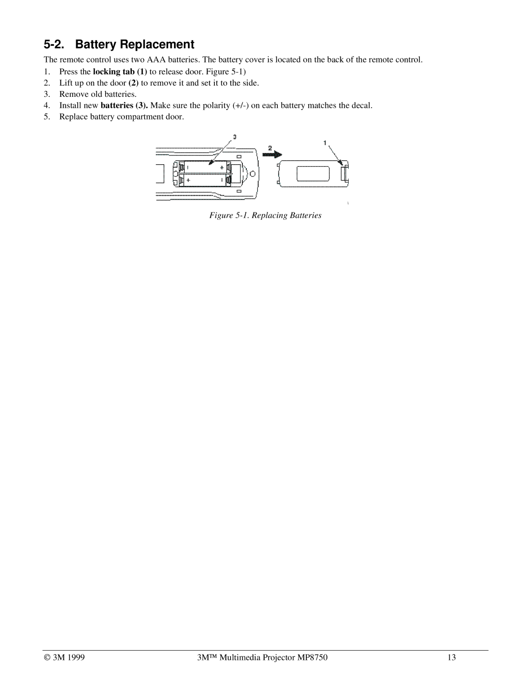 3M MP8750 manual Battery Replacement, Replacing Batteries 