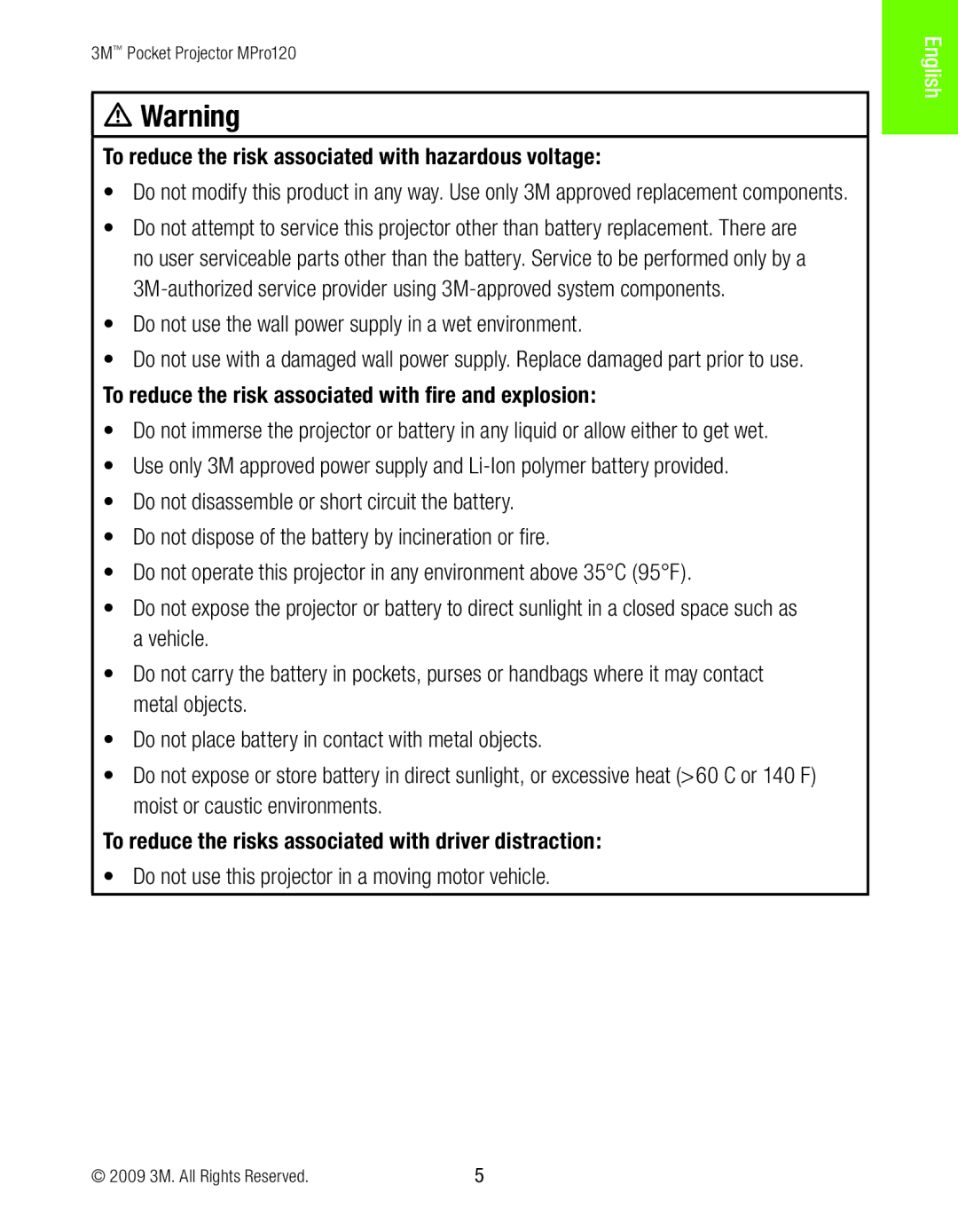 3M MPro120 To reduce the risk associated with hazardous voltage, To reduce the risk associated with fire and explosion 