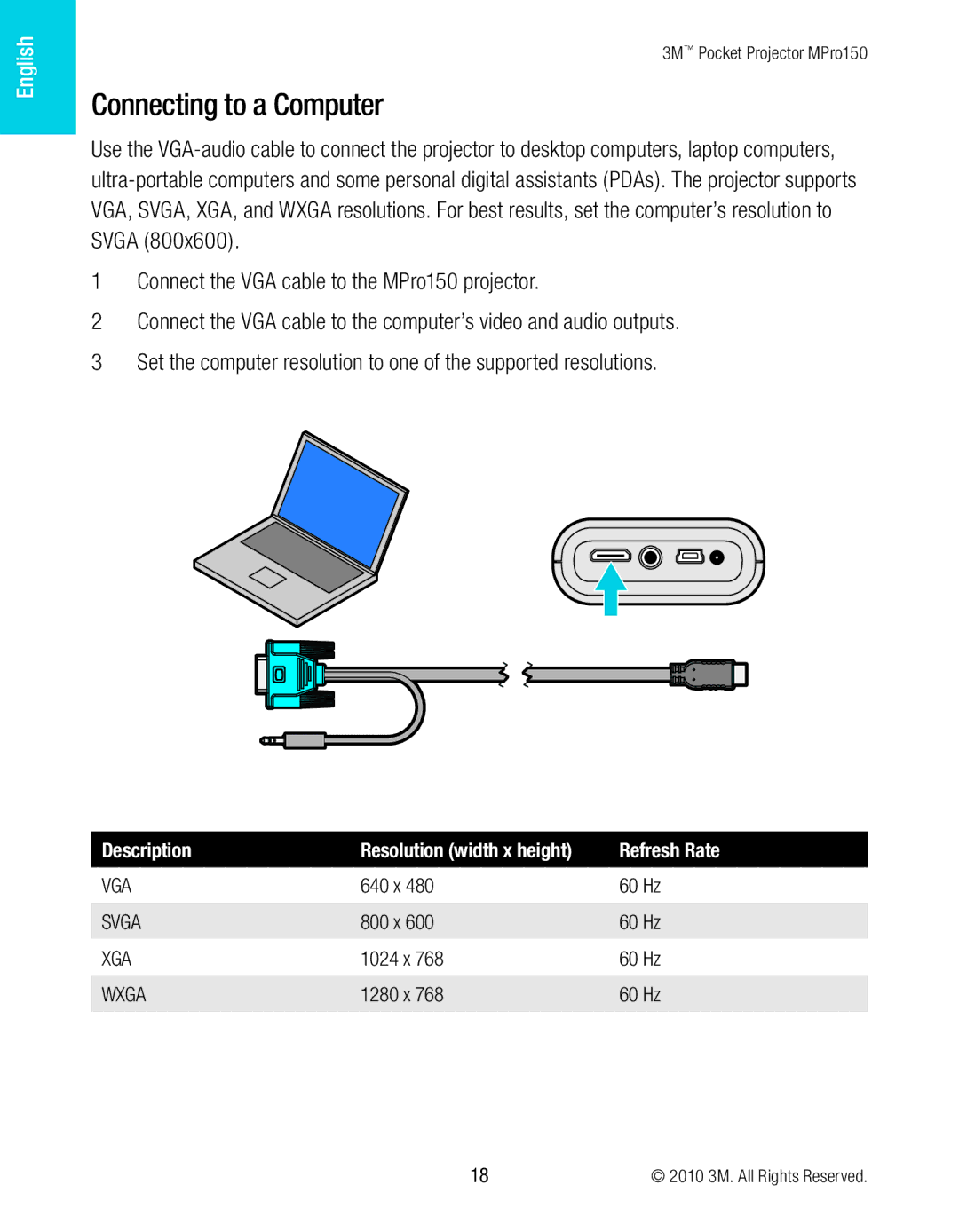 3M MPro150 manual Connecting to a Computer, Description 