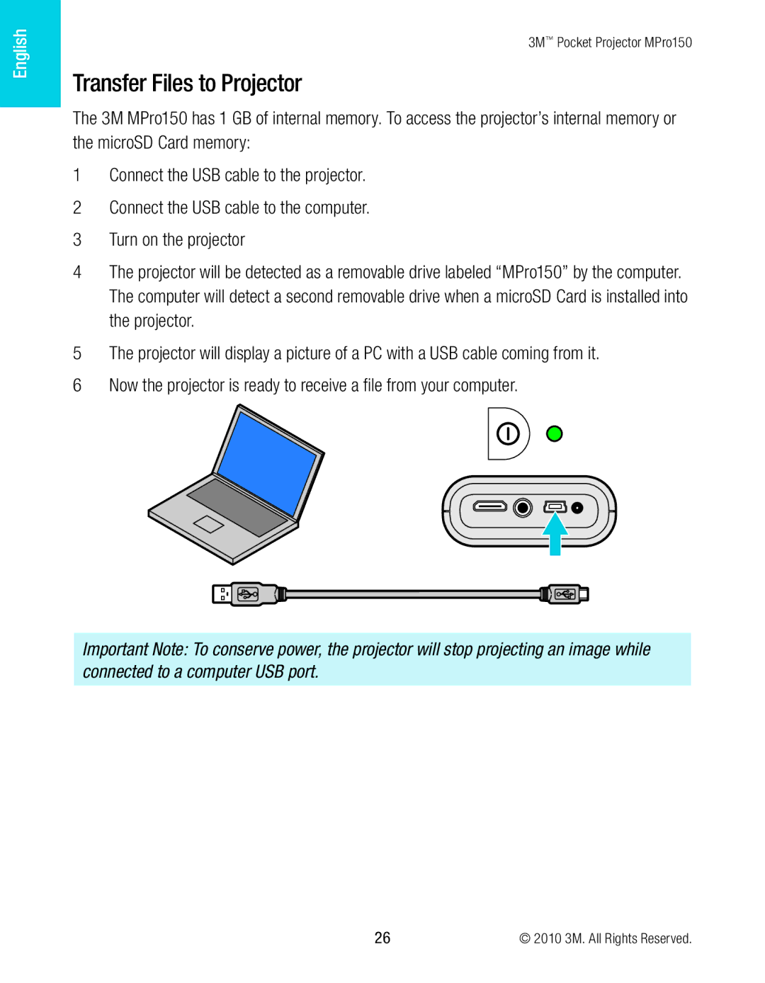 3M MPro150 manual Transfer Files to Projector 